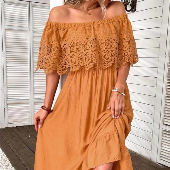 Boho lace detail off shoulder dress - Picture 6 of 8